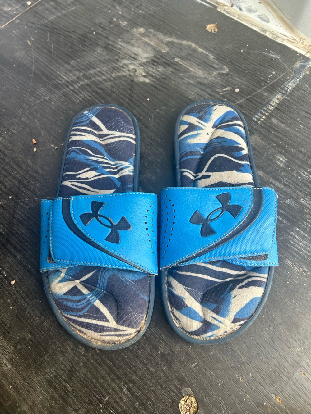 Under Armour Navy and Blue Camo Slide Sandals